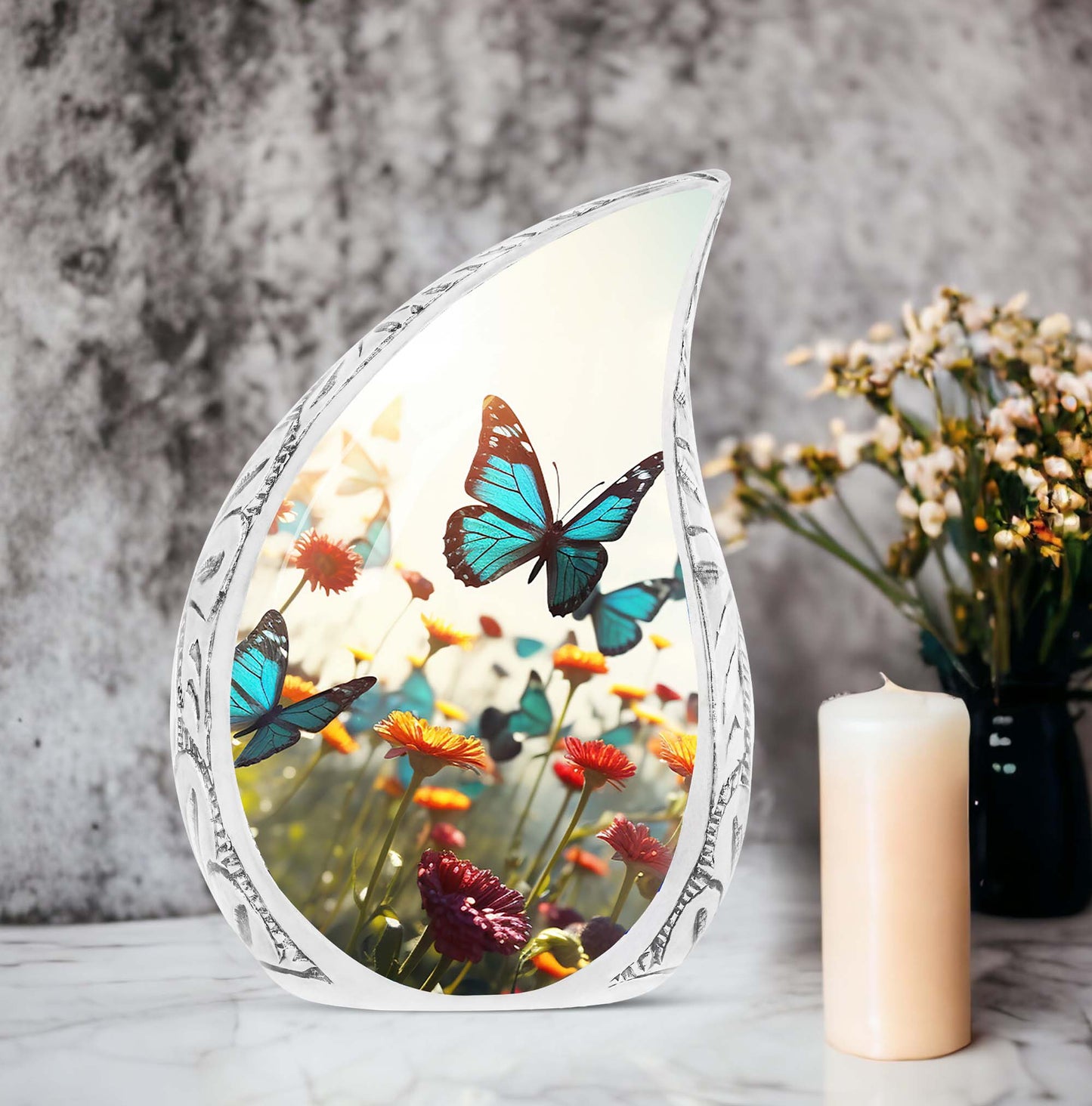 3-inch Classic Urn, Large Aluminium Colorful Butterflies