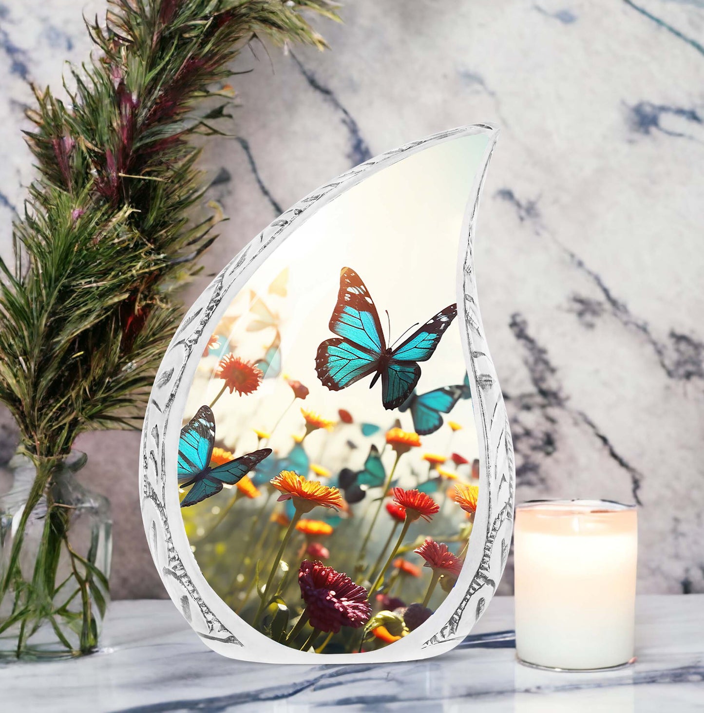 3-inch Classic Urn, Large Aluminium Colorful Butterflies