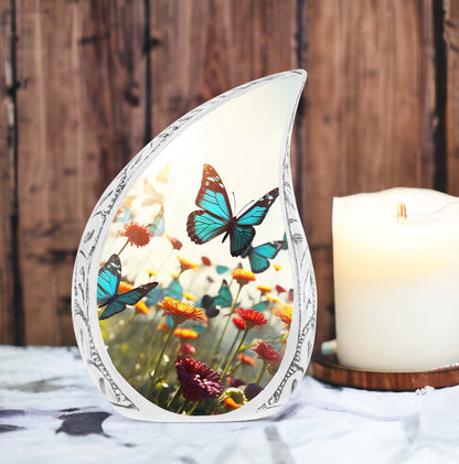 3-inch Classic Urn, Large Aluminium Colorful Butterflies