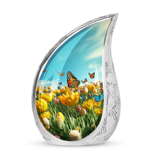 Butterflies Cremation Urn, classic Aluminium urn for ashes.