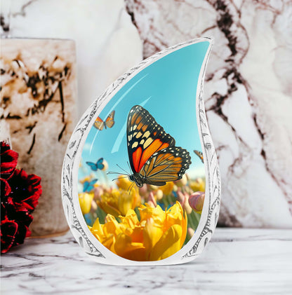 Butterflies Cremation Urn, classic Aluminium urn for ashes.