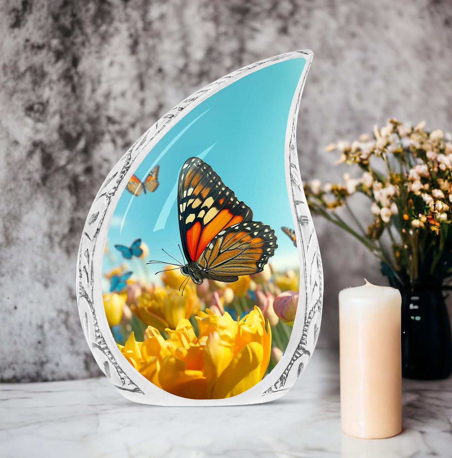 Butterflies Cremation Urn, classic Aluminium urn for ashes.