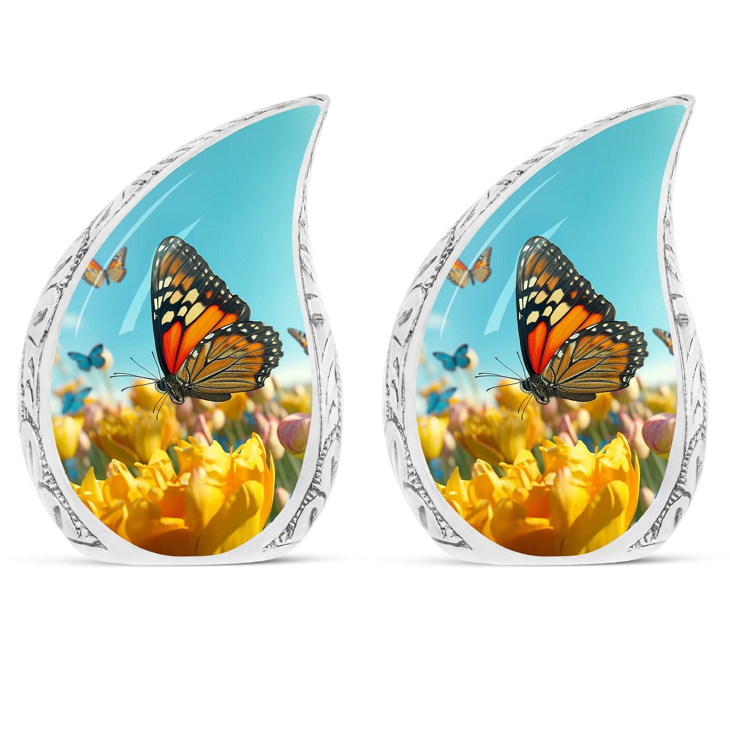 Butterflies Cremation Urn, classic Aluminium urn for ashes.