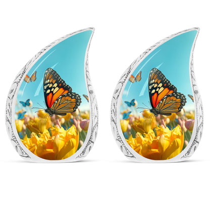 Butterflies Cremation Urn, classic Aluminium urn for ashes.