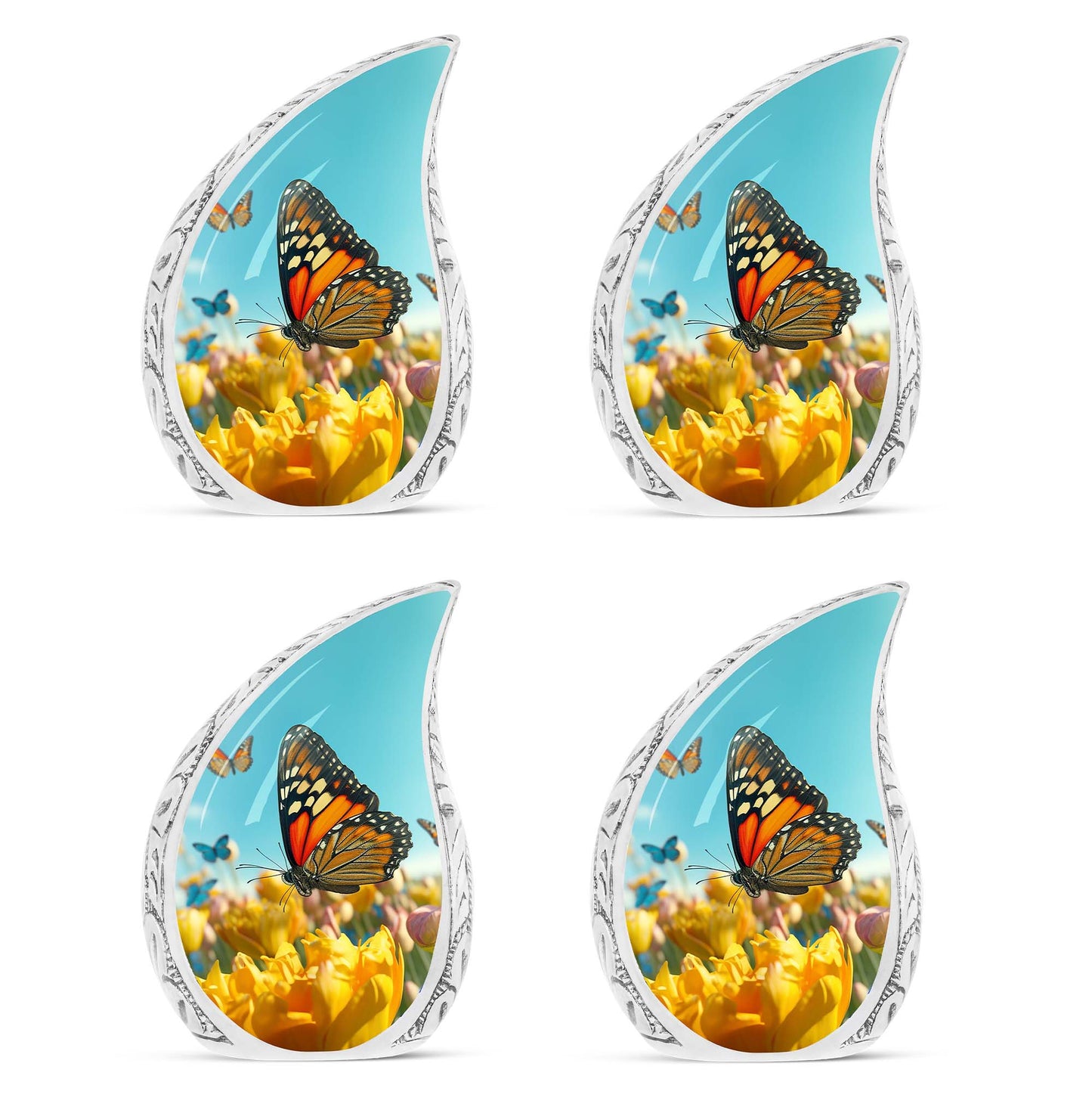 Butterflies Cremation Urn, classic Aluminium urn for ashes.