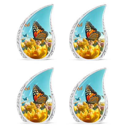 Butterflies Cremation Urn, classic Aluminium urn for ashes.