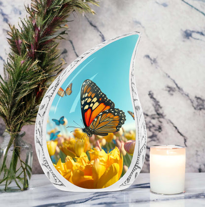 Butterflies Cremation Urn, classic Aluminium urn for ashes.