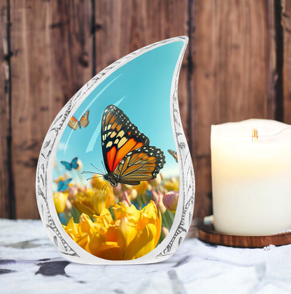 Butterflies Cremation Urn, classic Aluminium urn for ashes.