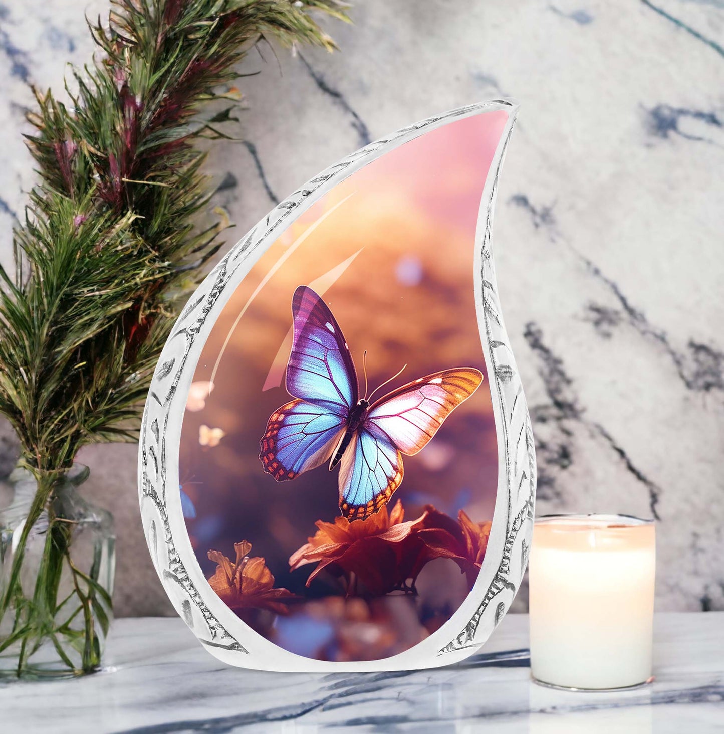 3-inch Classic Blue Butterflies Cremation Urn.