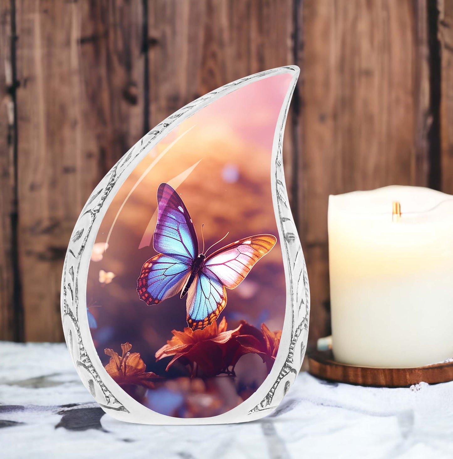 3-inch Classic Blue Butterflies Cremation Urn.