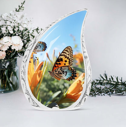 Purple Butterflies Urn, small aluminium memorial urn.