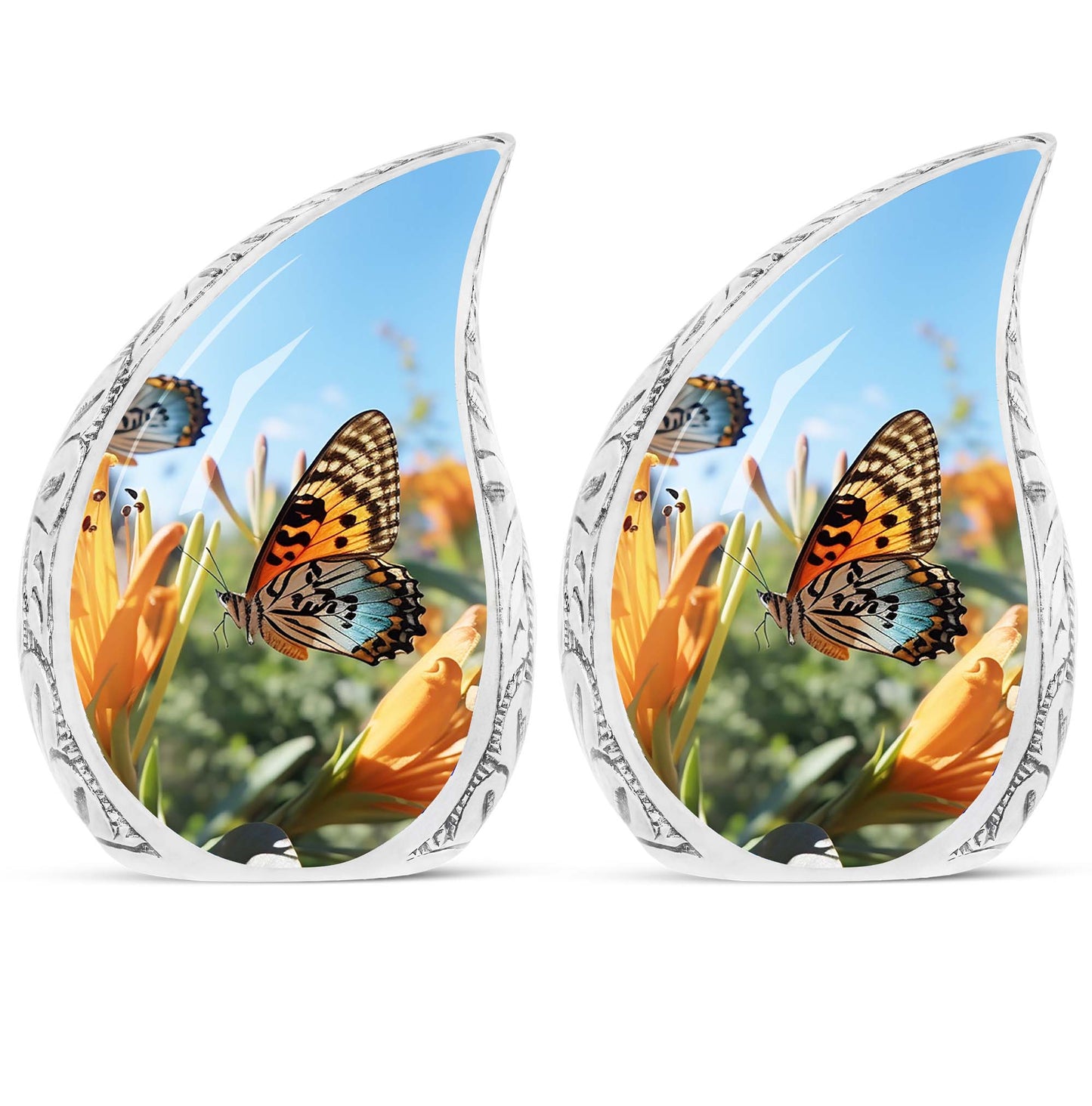 Purple Butterflies Urn, small aluminium memorial urn.