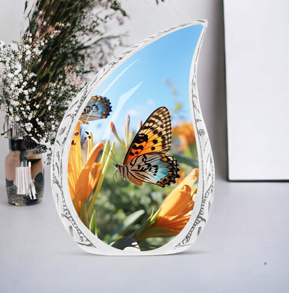 Purple Butterflies Urn, small aluminium memorial urn.