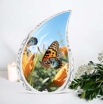 Purple Butterflies Urn, small aluminium memorial urn.