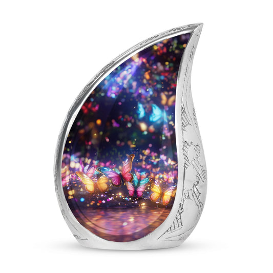 Large 3-inch Purple Butterflies Urn for cremation.