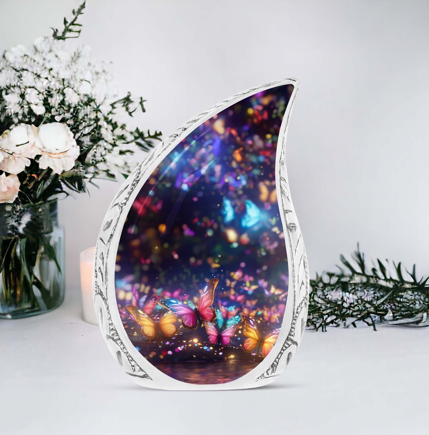 Large 3-inch Purple Butterflies Urn for cremation.