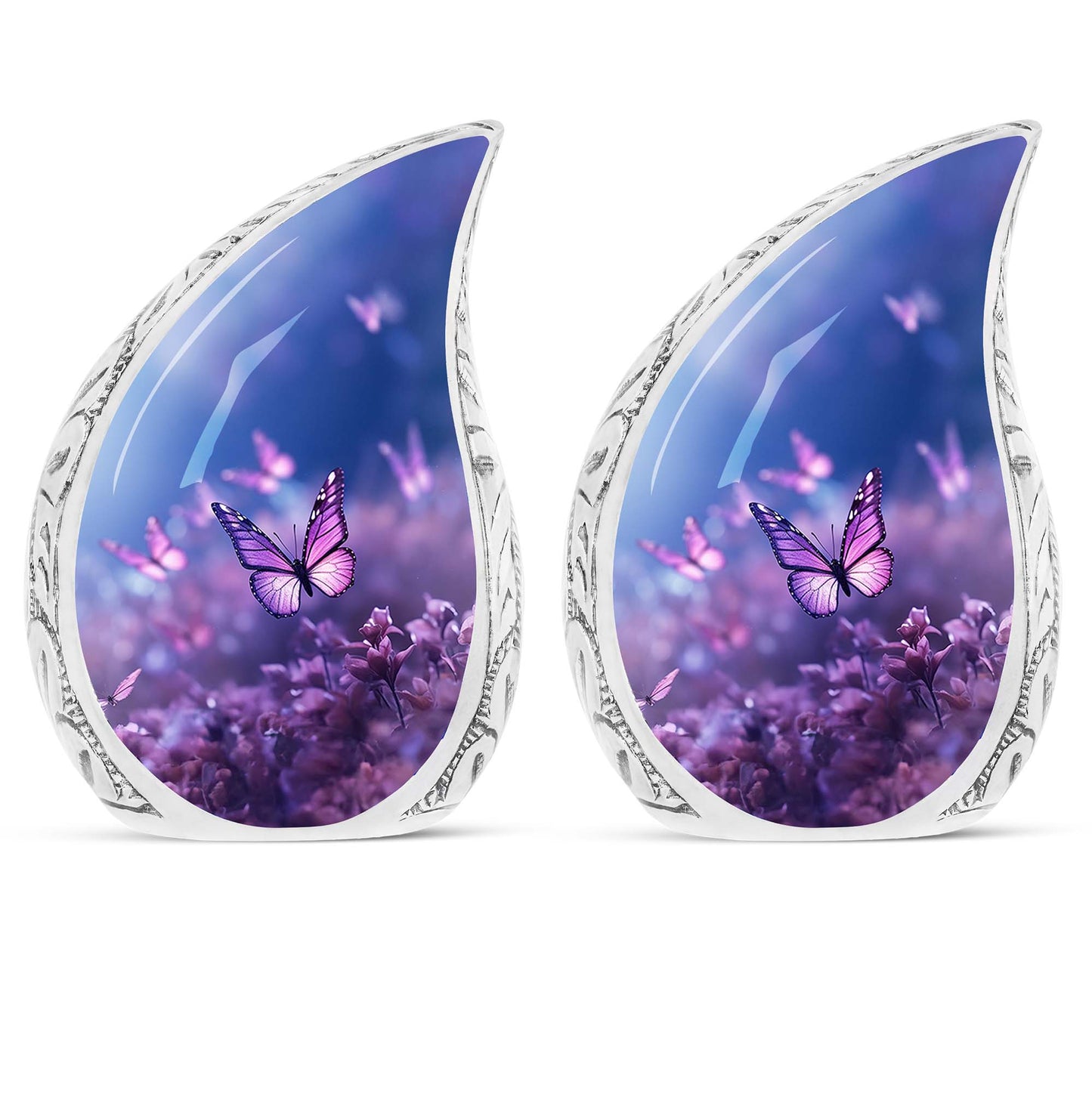 Blue Butterfly Urn, large classic cremation urn for ashes.