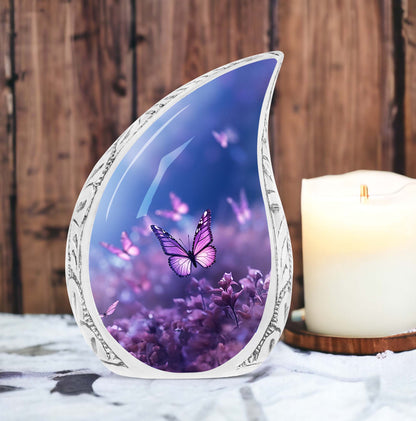 Blue Butterfly Urn, large classic cremation urn for ashes.