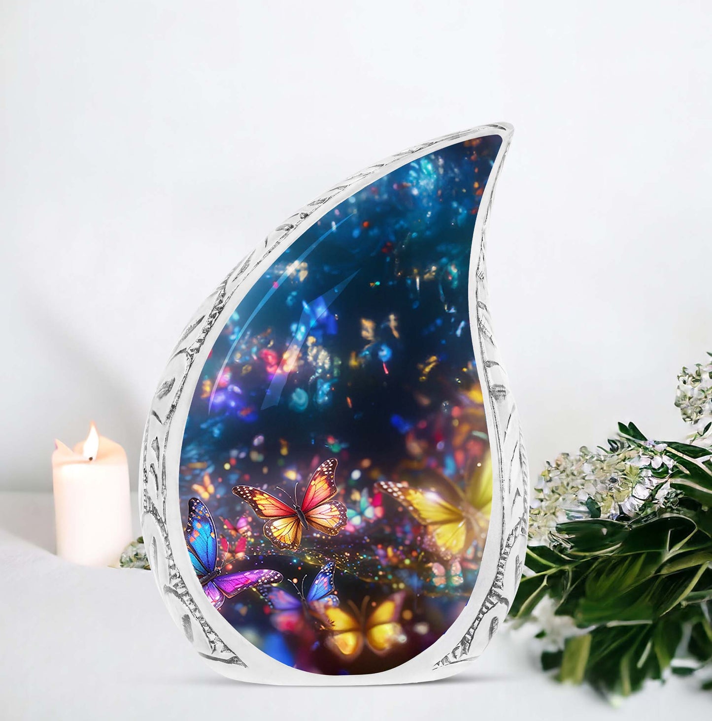 Butterflies fly Sunset Meadow memorial urn