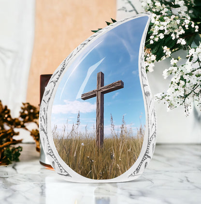 Classic blue Christ Urn Cremation urn.