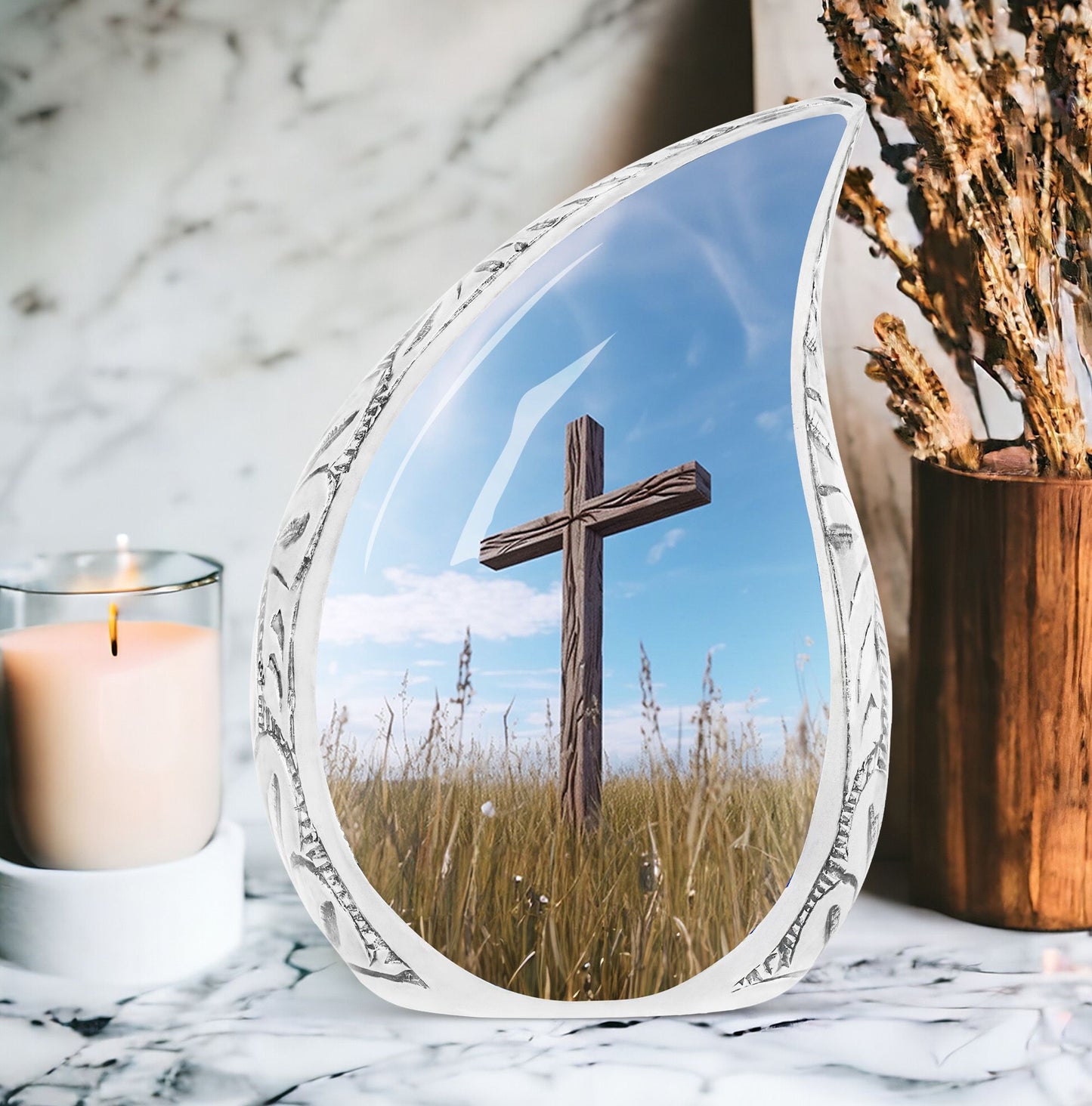 Classic blue Christ Urn Cremation urn.