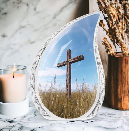 Classic blue Christ Urn Cremation urn.