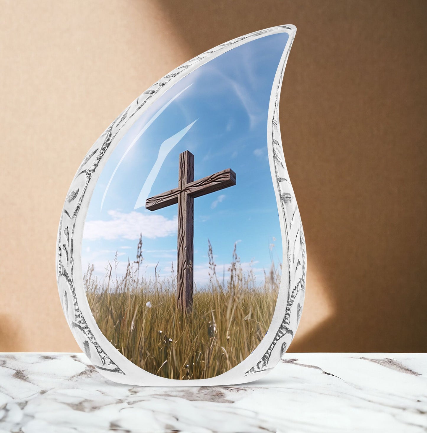 Classic blue Christ Urn Cremation urn.