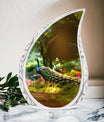 Classic 3-inch peacock memorial urn.