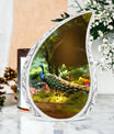 Classic 3-inch peacock memorial urn.