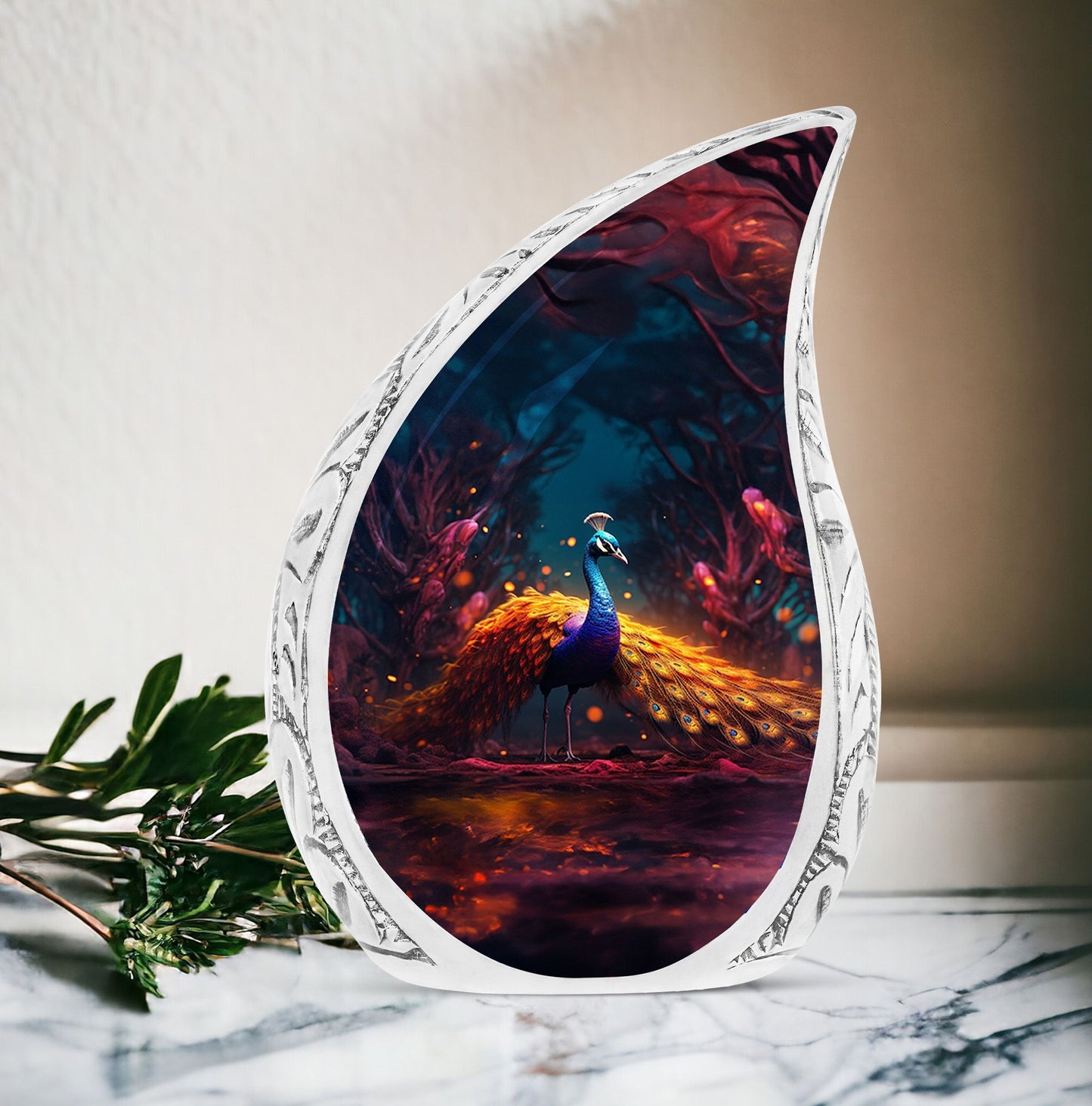 Blue Peacock Custom Cremation Urn For Ashes