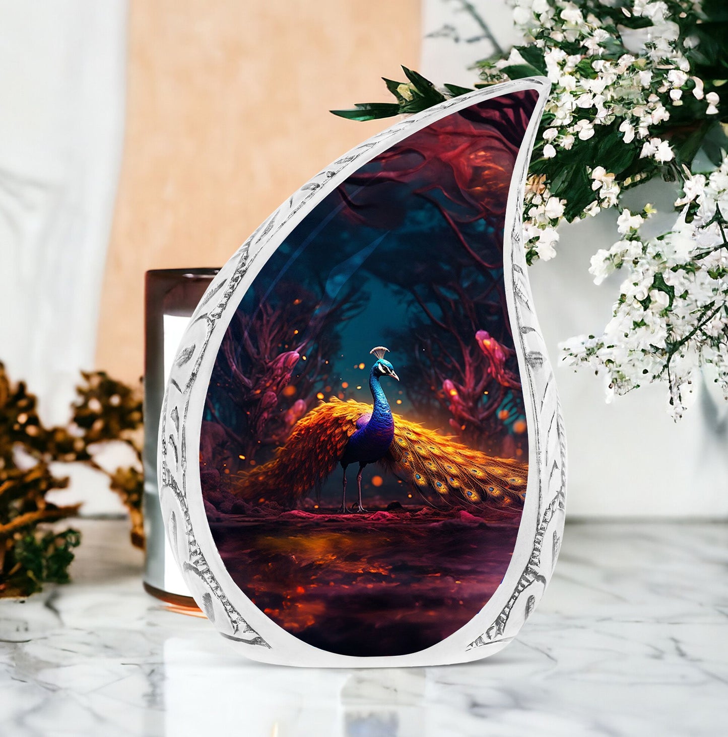 Blue Peacock Custom Cremation Urn For Ashes