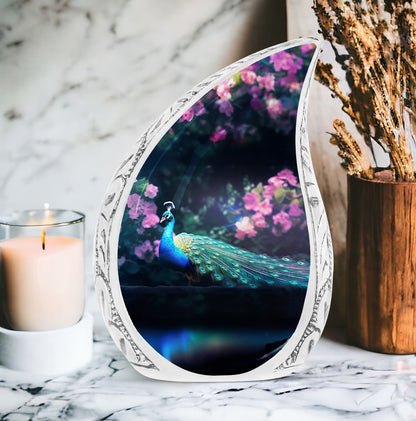 Peacock Urn for Cremation Ashes, Aluminum Classic Design.