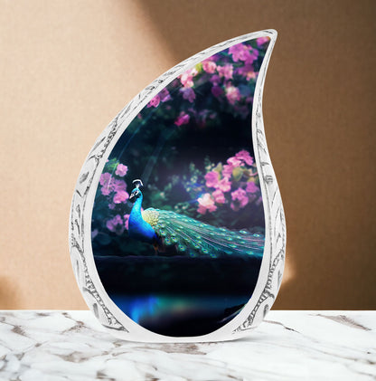 Peacock Urn for Cremation Ashes, Aluminum Classic Design.