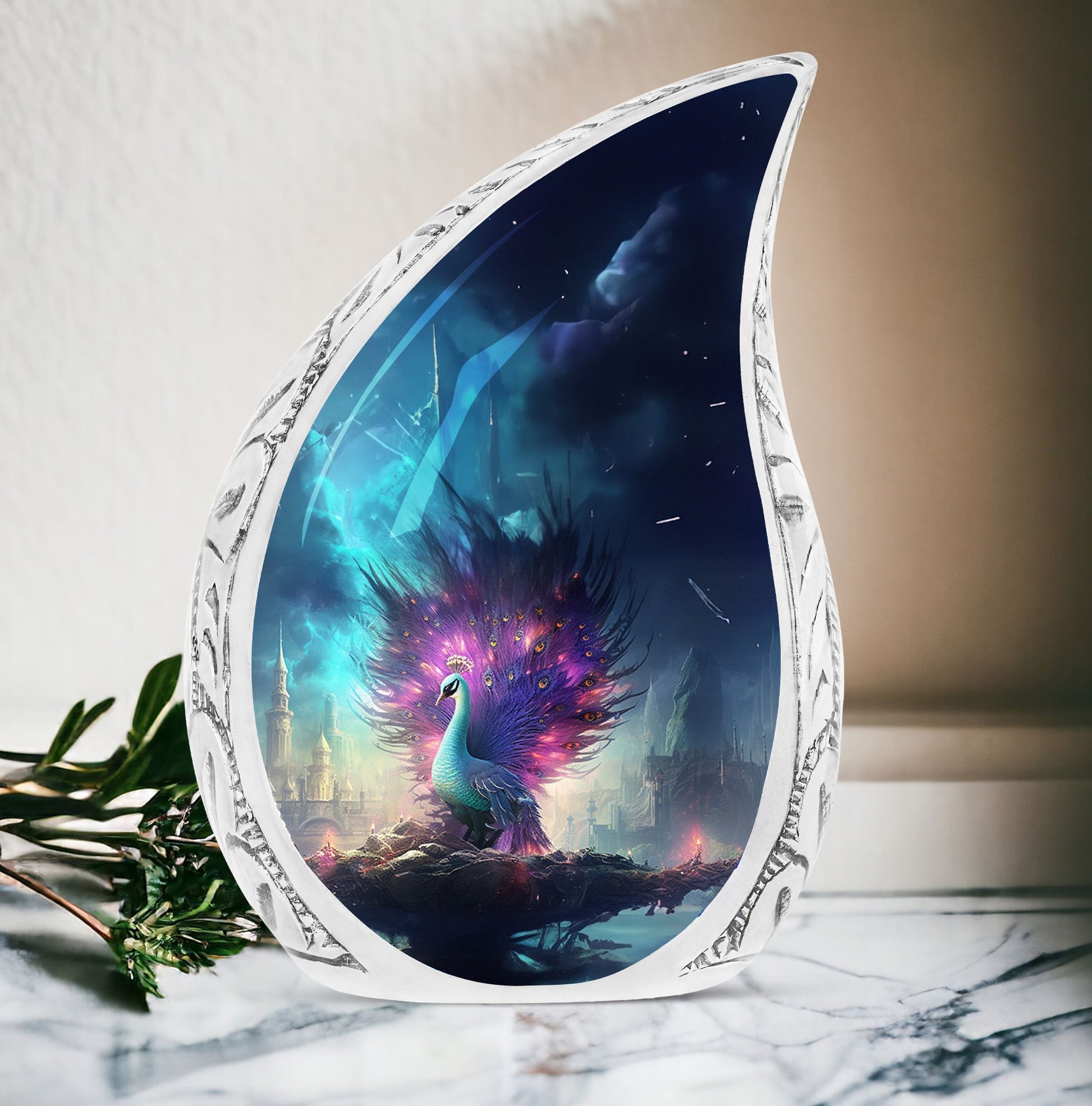 Aluminium Peacock Memorial Urn, 3 Inch Large Cremation Urn