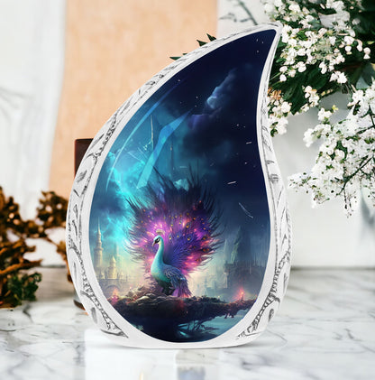 Aluminium Peacock Memorial Urn, 3 Inch Large Cremation Urn