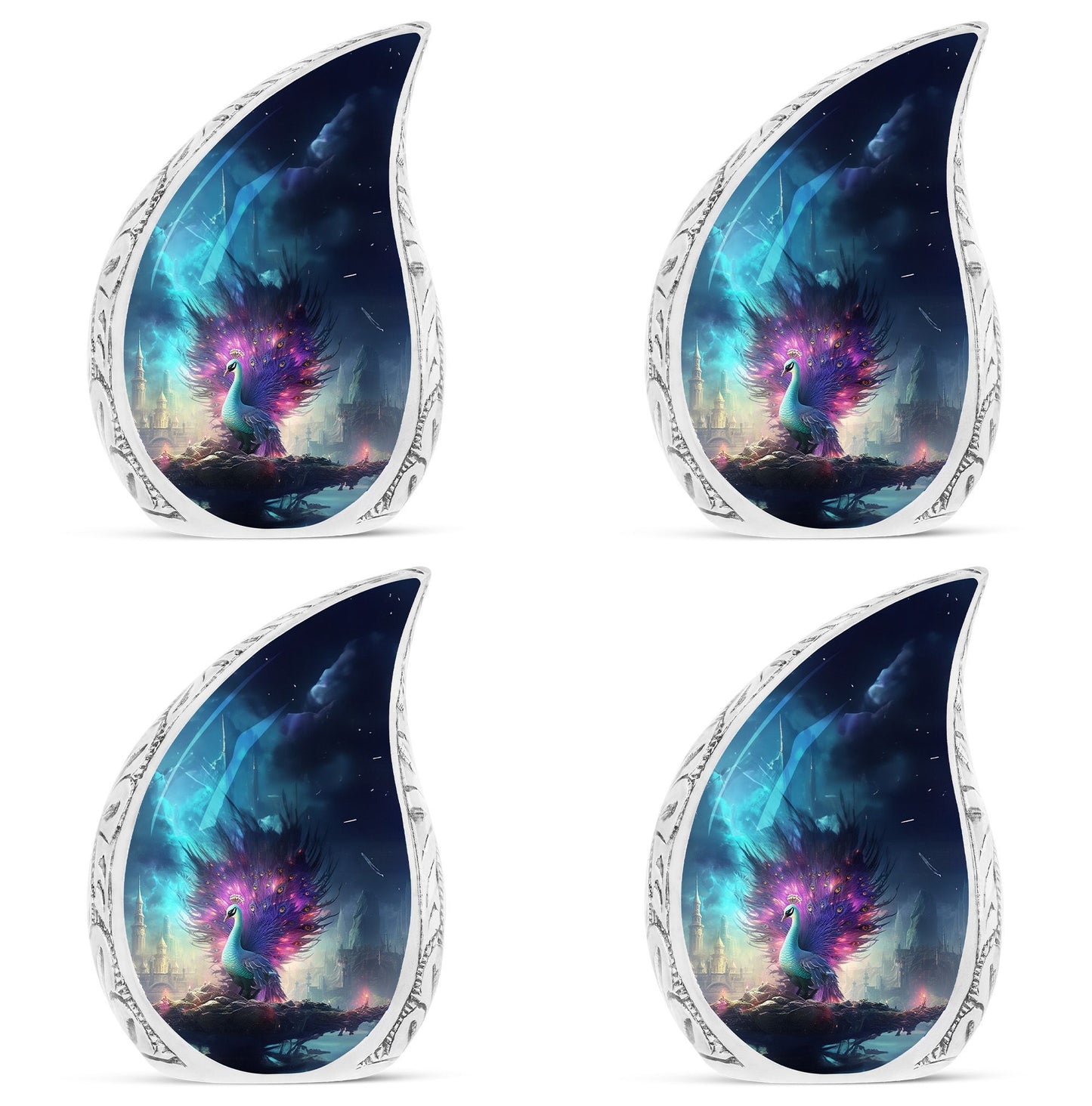 Aluminium Peacock Memorial Urn, 3 Inch Large Cremation Urn