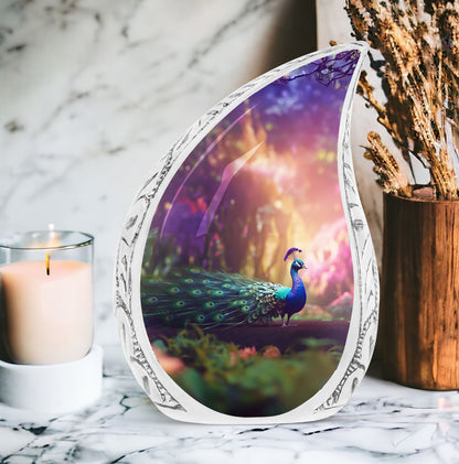 Classic Design 3 Inch Peacock Urn for Adult Ashes.