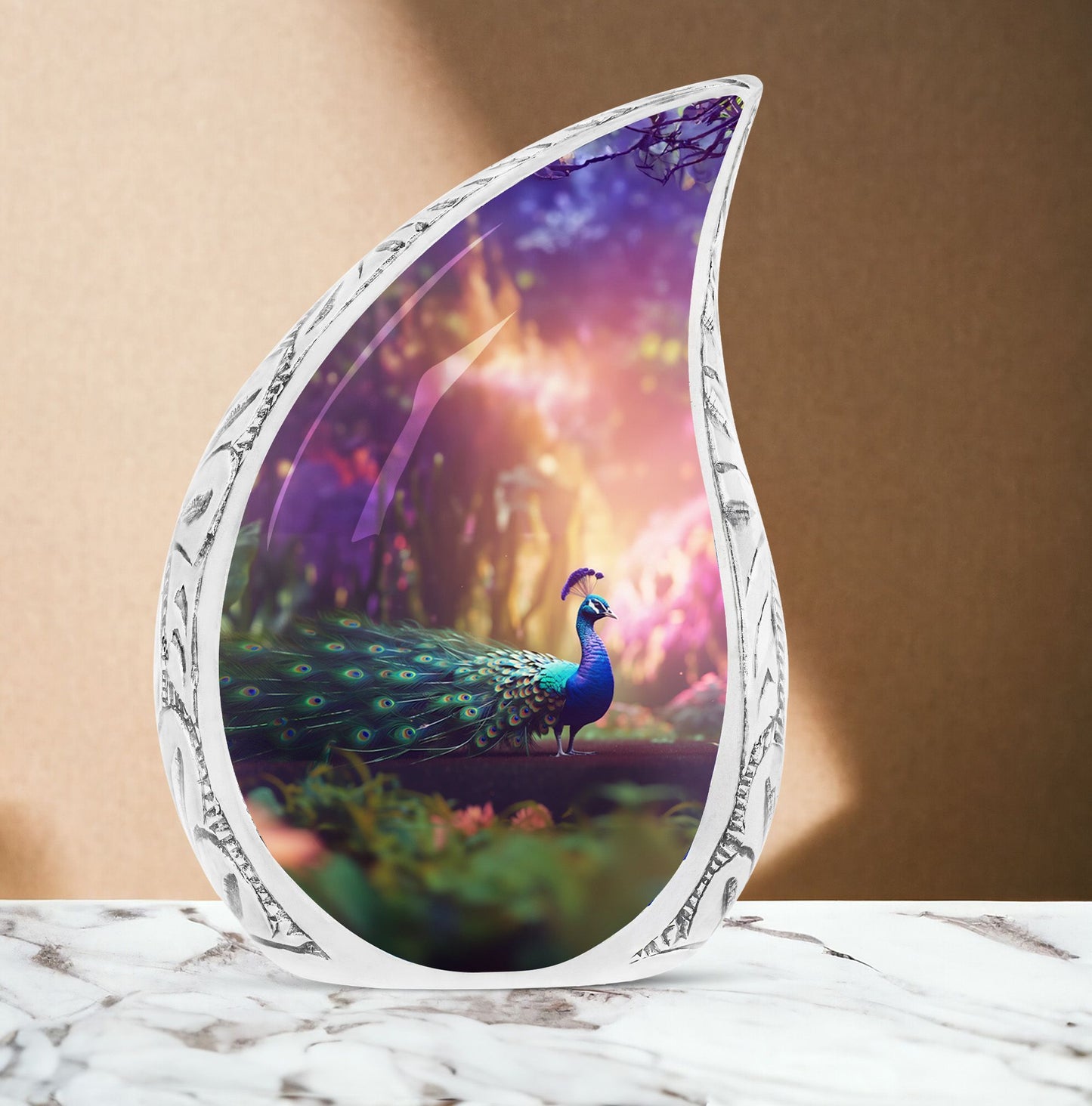 Classic Design 3 Inch Peacock Urn for Adult Ashes.