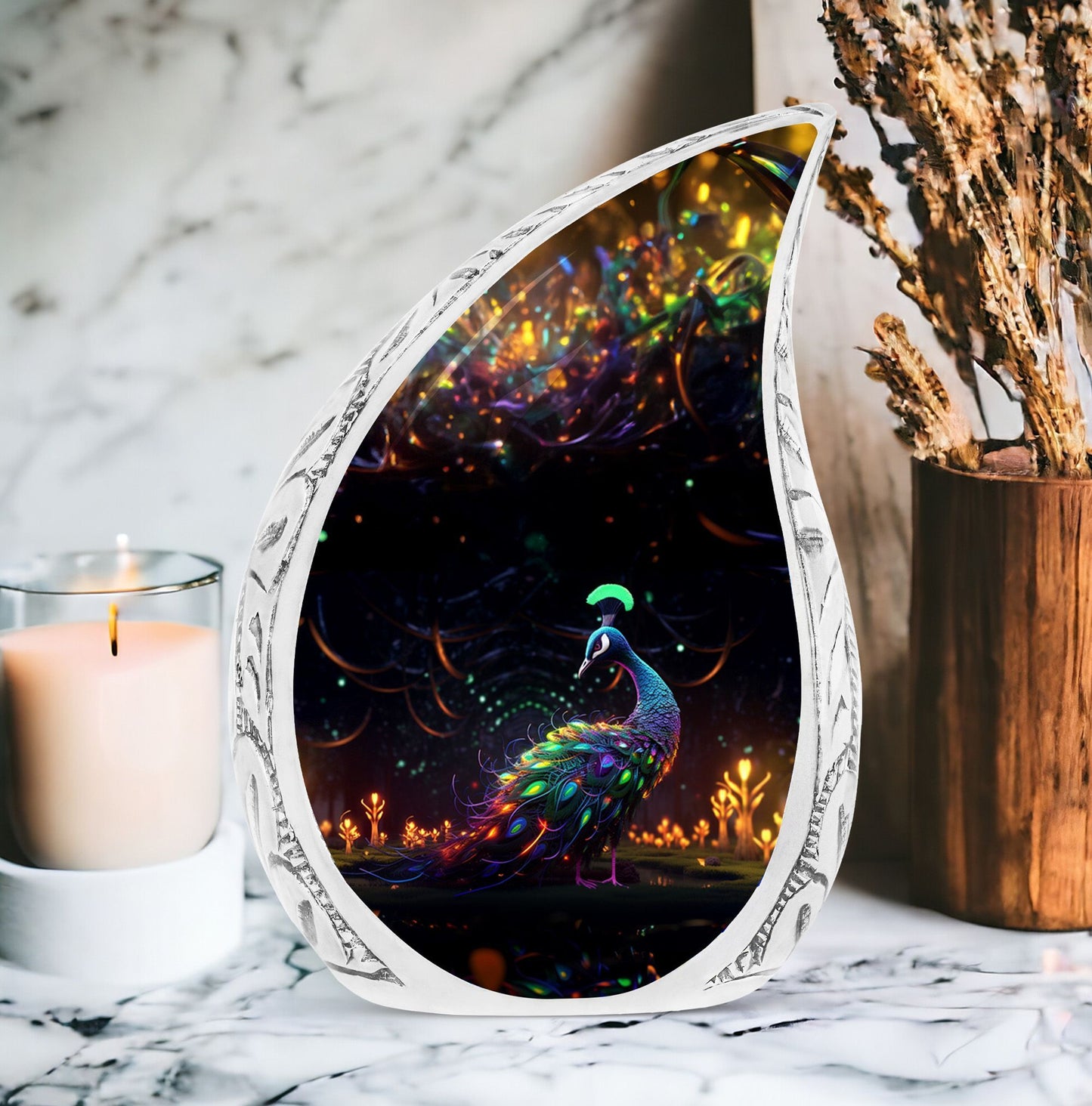 10-inch Classic Peacock Urn crafted from Aluminium.