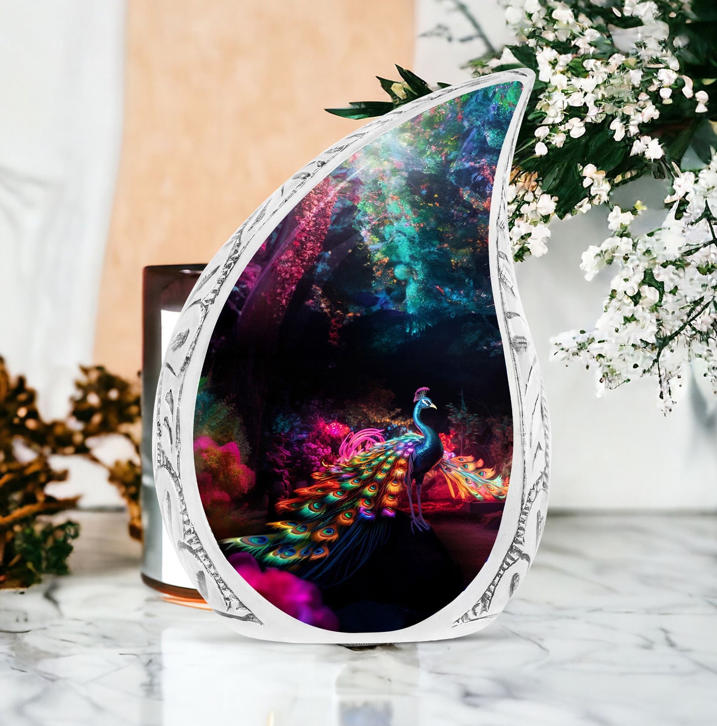 3 inch peacock cremation urn.