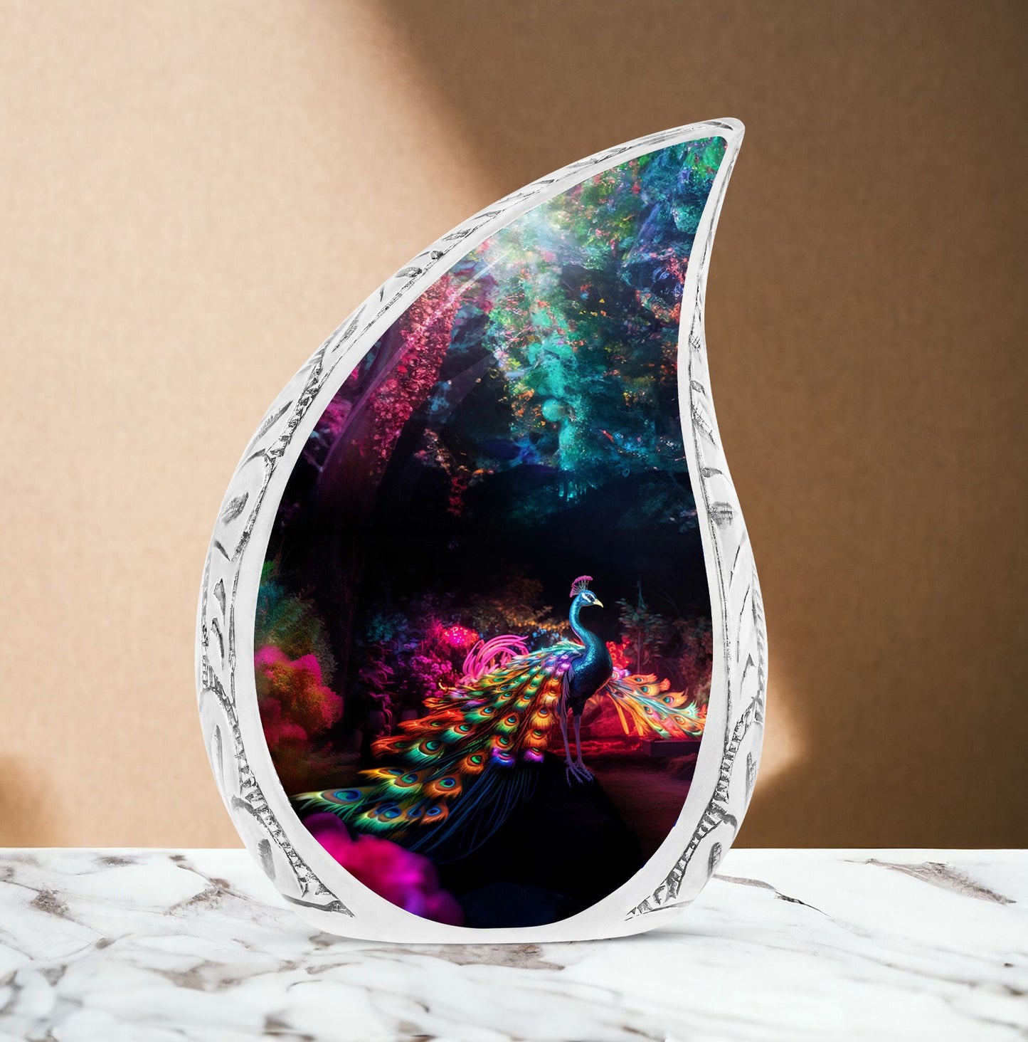 3 inch peacock cremation urn.