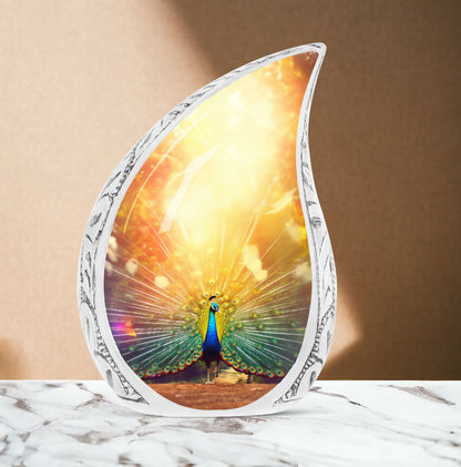 Classic customized 3-inch peacock urn for human ashes.