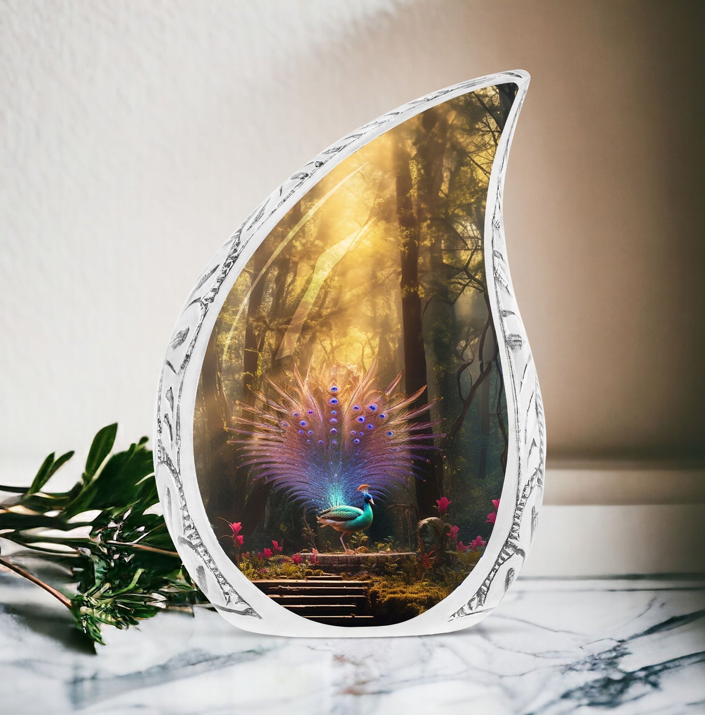 Classic 3-inch peacock Cremation urn for Storing ashes.