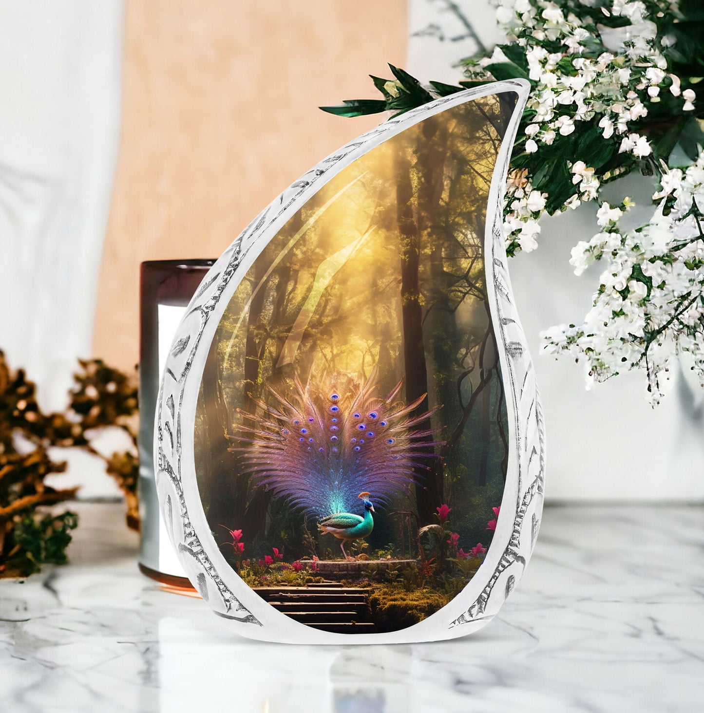 Classic 3-inch peacock Cremation urn for Storing ashes.