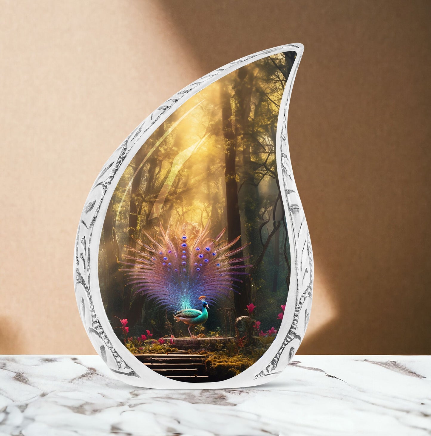 Classic 3-inch peacock Cremation urn for Storing ashes.