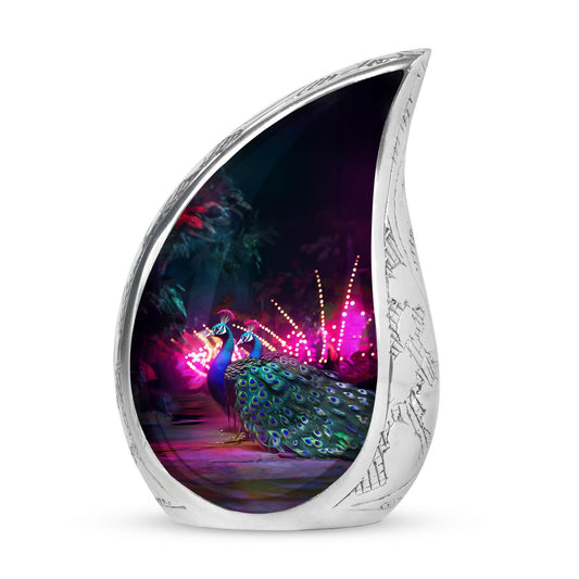 Peacock Cremation Urn in Aluminium.
