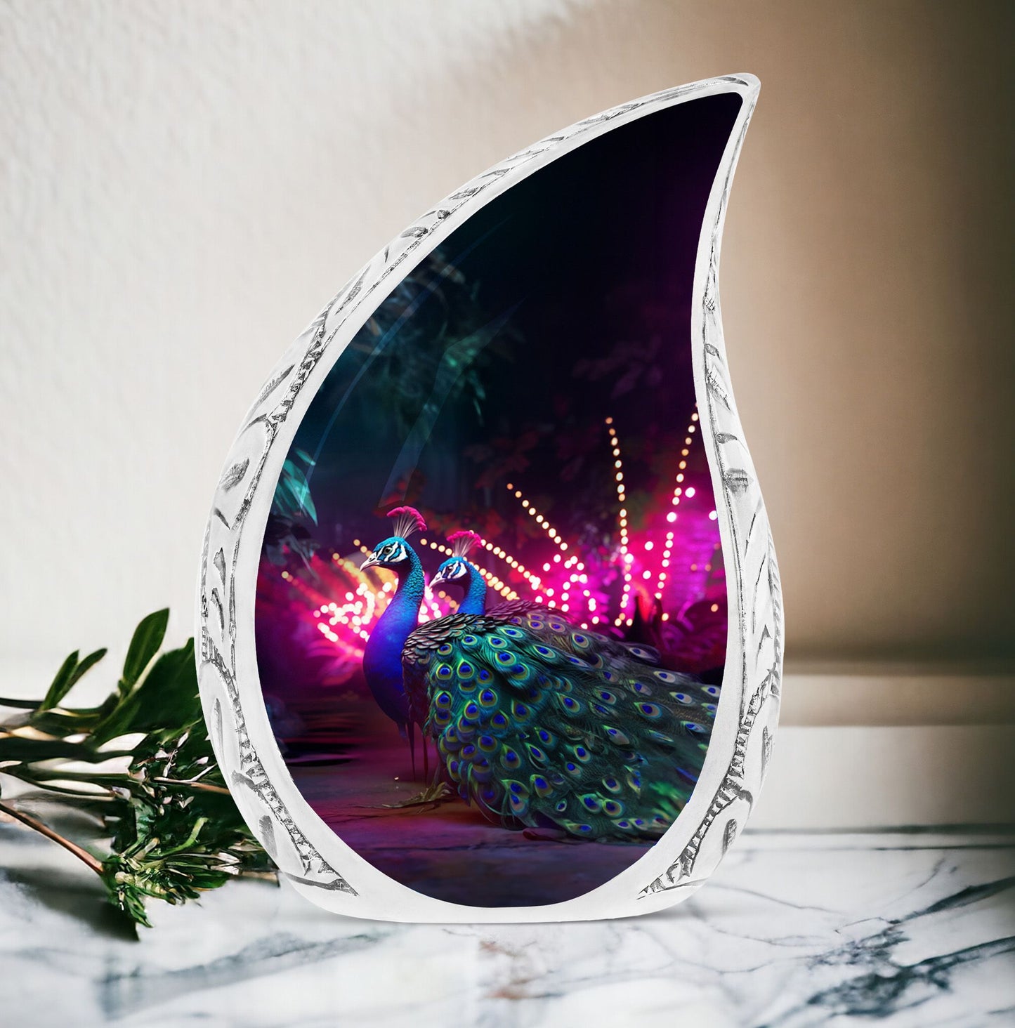 Peacock Cremation Urn in Aluminium.