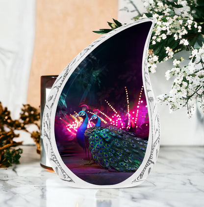 Peacock Cremation Urn in Aluminium.