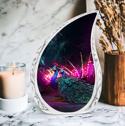 Peacock Cremation Urn in Aluminium.