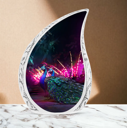 Peacock Cremation Urn in Aluminium.